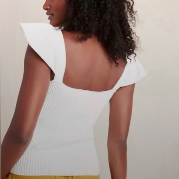 Anthropologie Ribbed Button Front Flutter Sleeve Knit Sweater Tank in Ivory - Picture 2 of 5